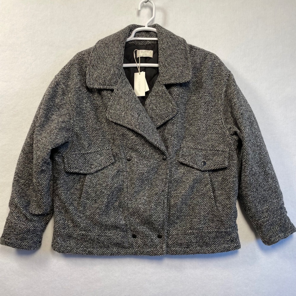 NWT Z Supply Ari Herringbone Coat Charcoal Heather Gray Womens Size Large